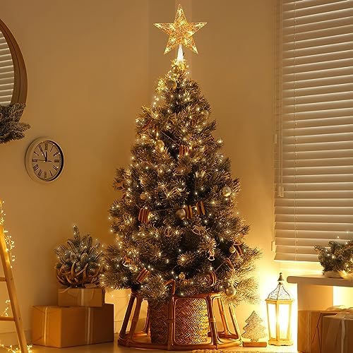 Christmas Star Tree Topper, Plug in 3D Twined Golden Star Metal Hollow Designed Christmas Tree Topper Decorations 9 inch,Built in 10 Bulbs for New Year Holiday Home Office Indoor