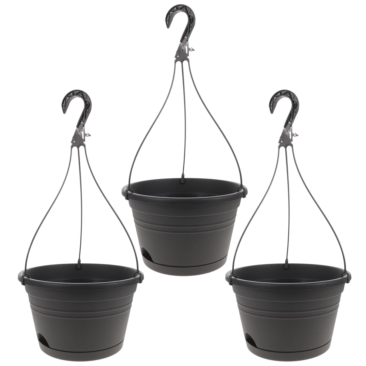 DOITOOL 3PCS Plastic Hanging Planter Pots Small Hanging Flower Pot, Orchid Pots 6.7 Inch Chain Baskets for Outdoor Indoor Plants and Balcony Decoration (Grey)