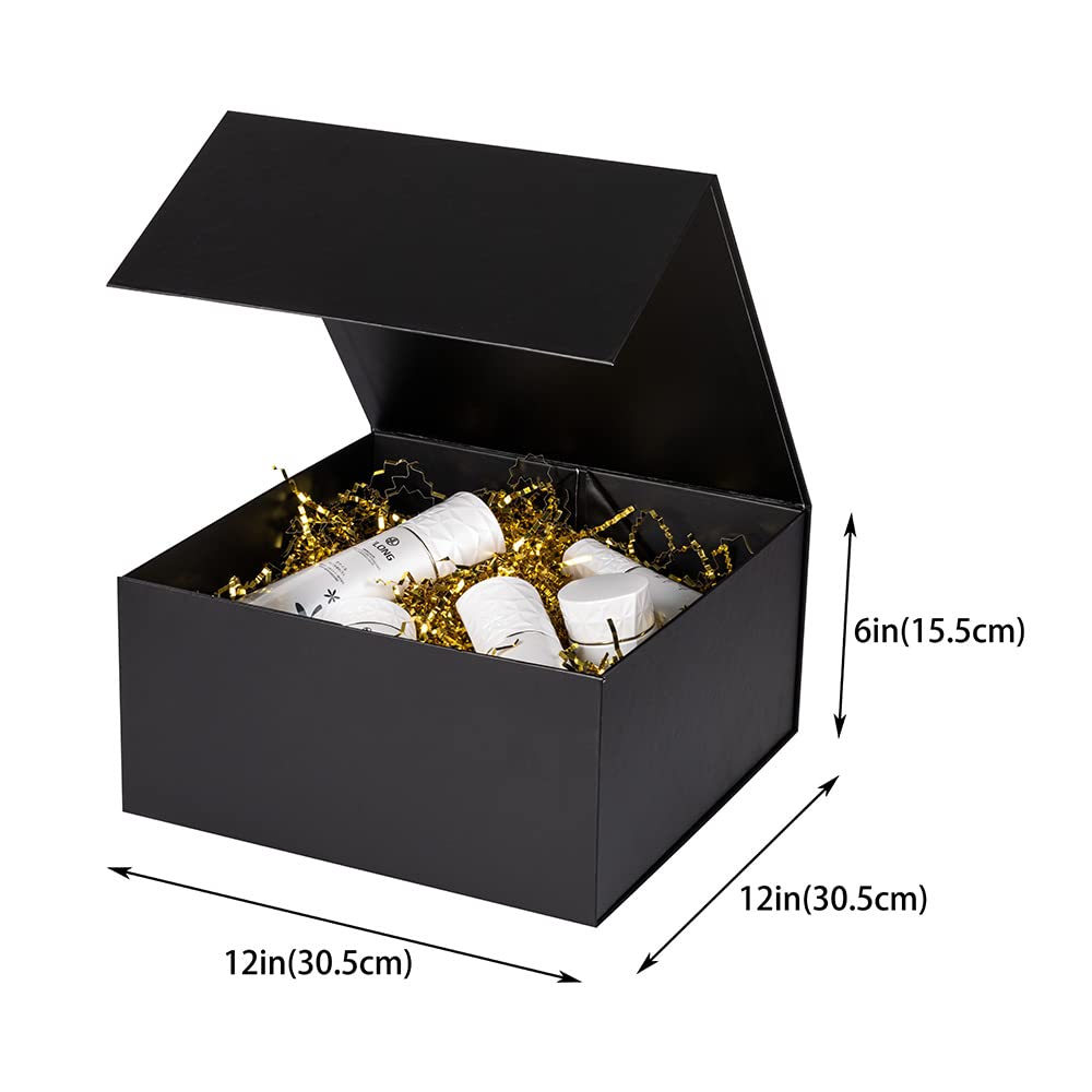 Black Gift Boxes 16 Pack,Large Gift Boxes in Bulk, Collapsible Gift Box with Lid Magnetic Closure, Packaging for Small Business, Parties, Boutiques, Bridesmaid Wedding Retail Bulk 12x12x6 inch