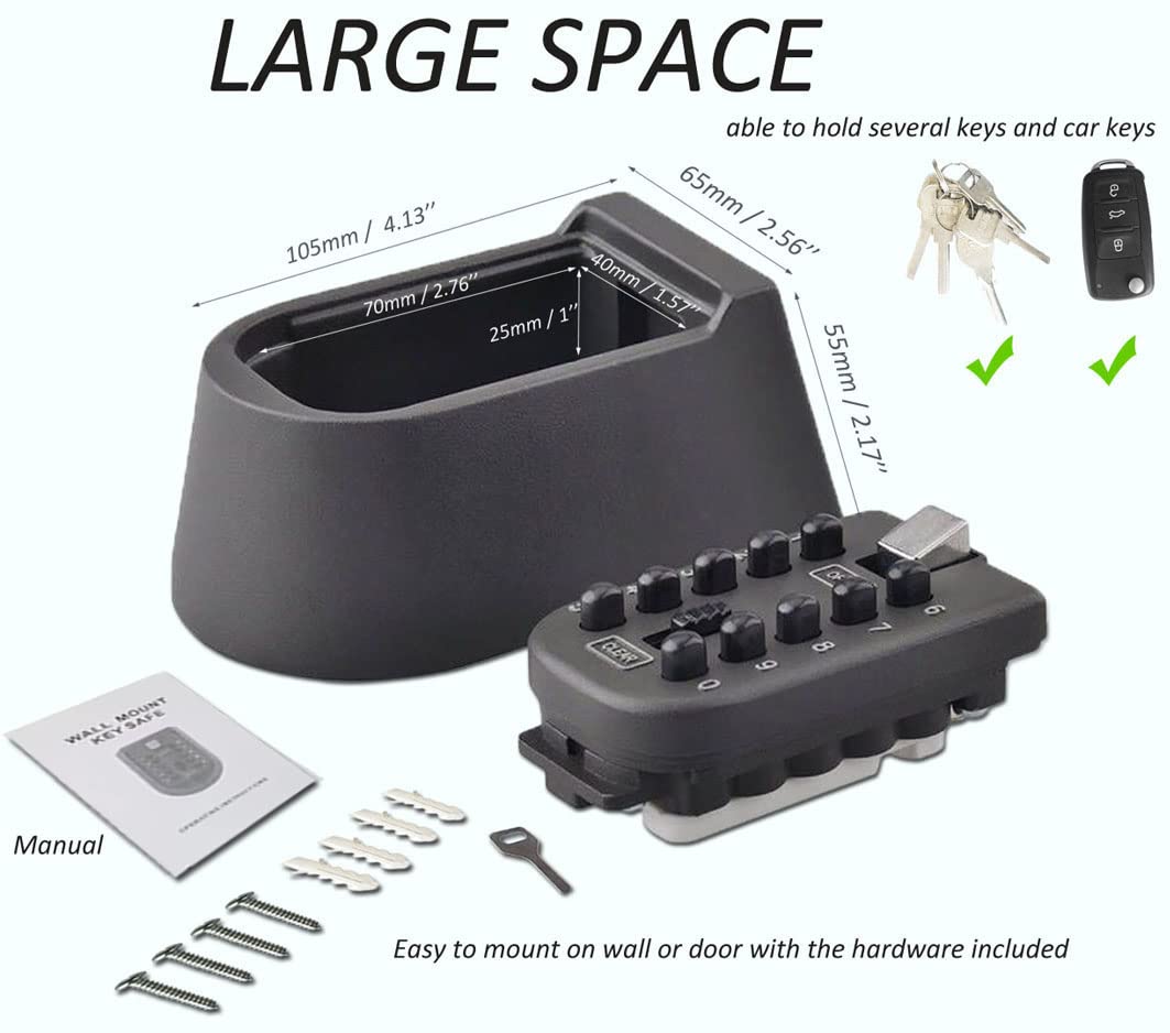 Votmores Key Lock Box for House Key, Lock Box with Combination Lock Wall Mount, 10 Digits Password Security Lock Boxes, Key Box with Code Push Button for Outside & Inside Hide A Key Outdoor