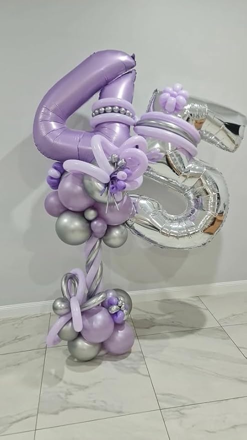 Lilac 7 Balloon, Number Balloons 40 Inch, Lavender 7th Birthday Decorations for Girls Kids, Party Decoration for Women, Number 7 Balloon