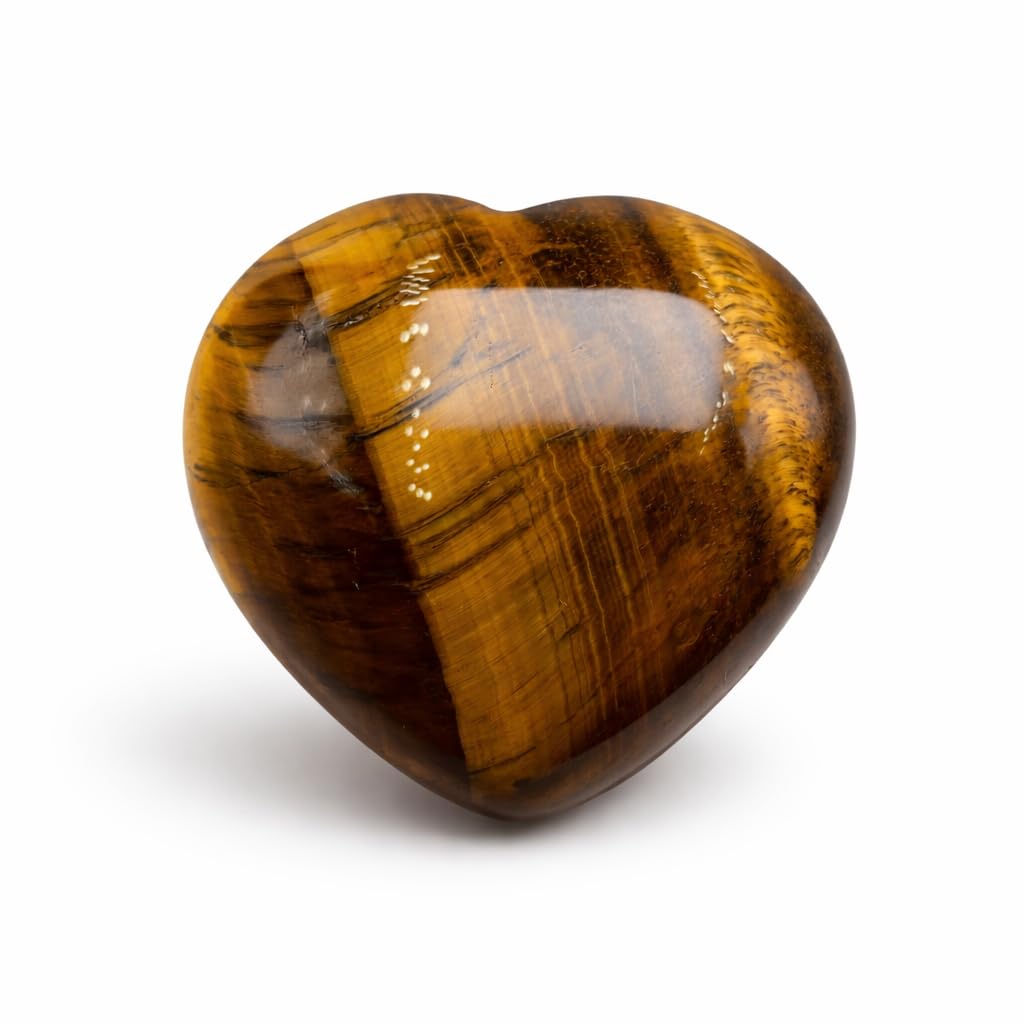 Tiger’s Eye Heart Worry Stone Healing Crystal, 1.57 Inch Polished Palm Stone for Meditation, Mindfulness & Anxiety Relief