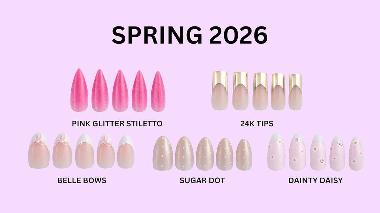 PaintLab Press On Nails - Pink Glitter Stiletto Fake Nails, 30 Nails in 15 Sizes with Glue, Reusable Salon Quality Press On Nails