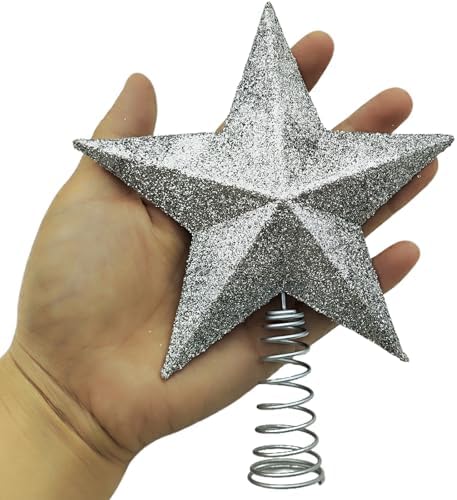 Christmas Glitter Star Tree Topper Christmas Tree Topper Decorations - 6.5 x 5.2 Inch, Silvery