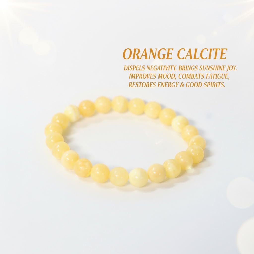 The Vida Handmade AAA+ Quality Crystal Stretch Elastic Bracelet - Nature Gemstone - Jewelry Gift - Holiday Gift - For Women & Men (Orange Calcite)