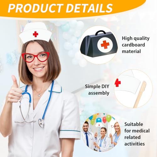 40 Pcs Professional Medical Photo Booth Props Kit for Adult Events, Dental Office Celebrations, Doctor & Nurse Graduation, Hospital-Themed Photoshoot Accessories with Wooden Sticks
