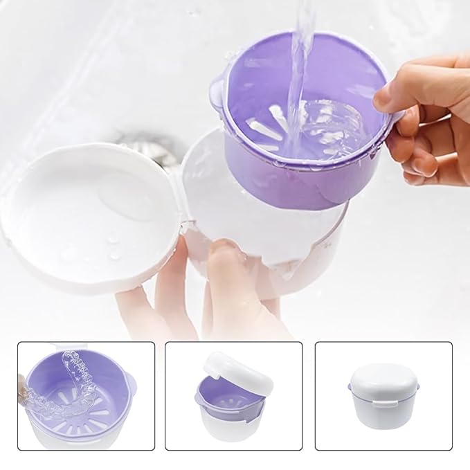 2PCS Retainer Cleaner Case, SENLIN DENTAL Double-layer Hollowed-out Draining Braces Denture Bath Case for Aligner, Retainers, Mouth Guard, Night Guard, Travel Cleaning