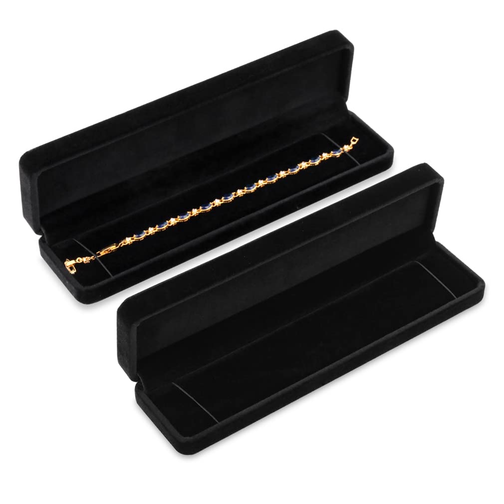 iSuperb Set of 2 Velvet Necklace Box Long Bracelet Box Display Chain Jewelry Box Case 8.7x1.6x2inch for Necklace Storage Gift Box