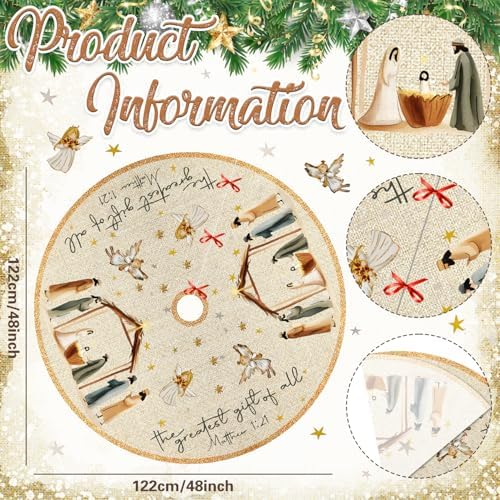 Christmas Tree Skirt Nativity Scene,Jesus Christmas Tree Skirt 48Inch