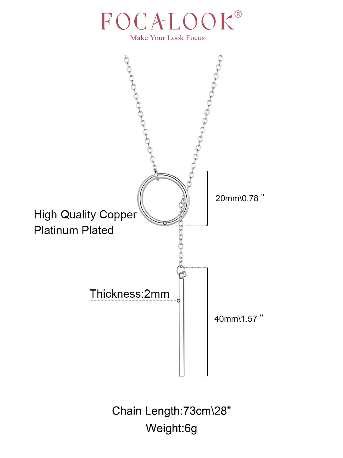 FOCALOOK Long Necklaces for Women Drop Vertical Bar Pendant Lariat Y Necklace 28inch/73cm
