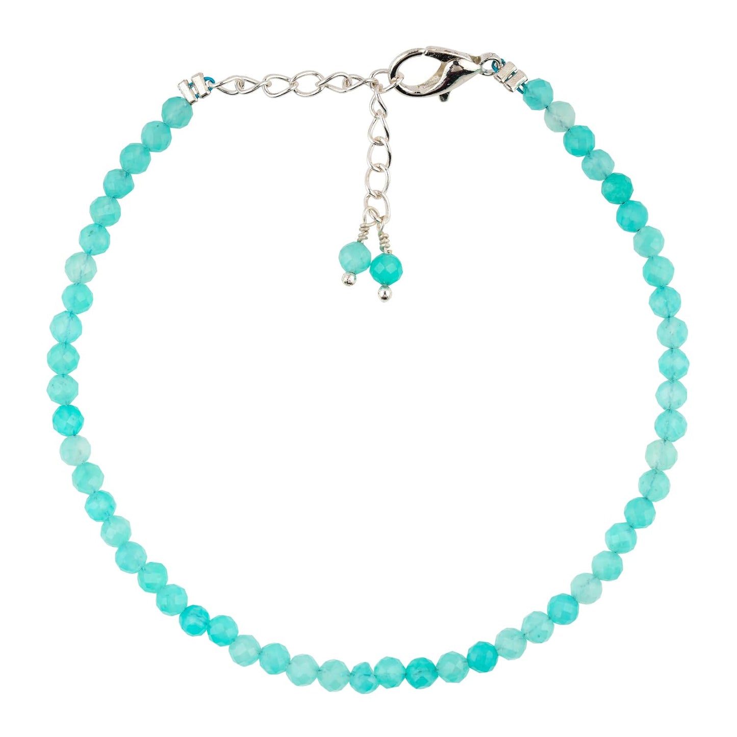 Gemkora Amazonite Beads Bracelet, Natural 3mm Perfect Micro Cut Beads, Chakra Healing Gemstone, Gift for her, Women, Mom, Wife, Daughter, Girlfriend, Grands, Silver 8 inch
