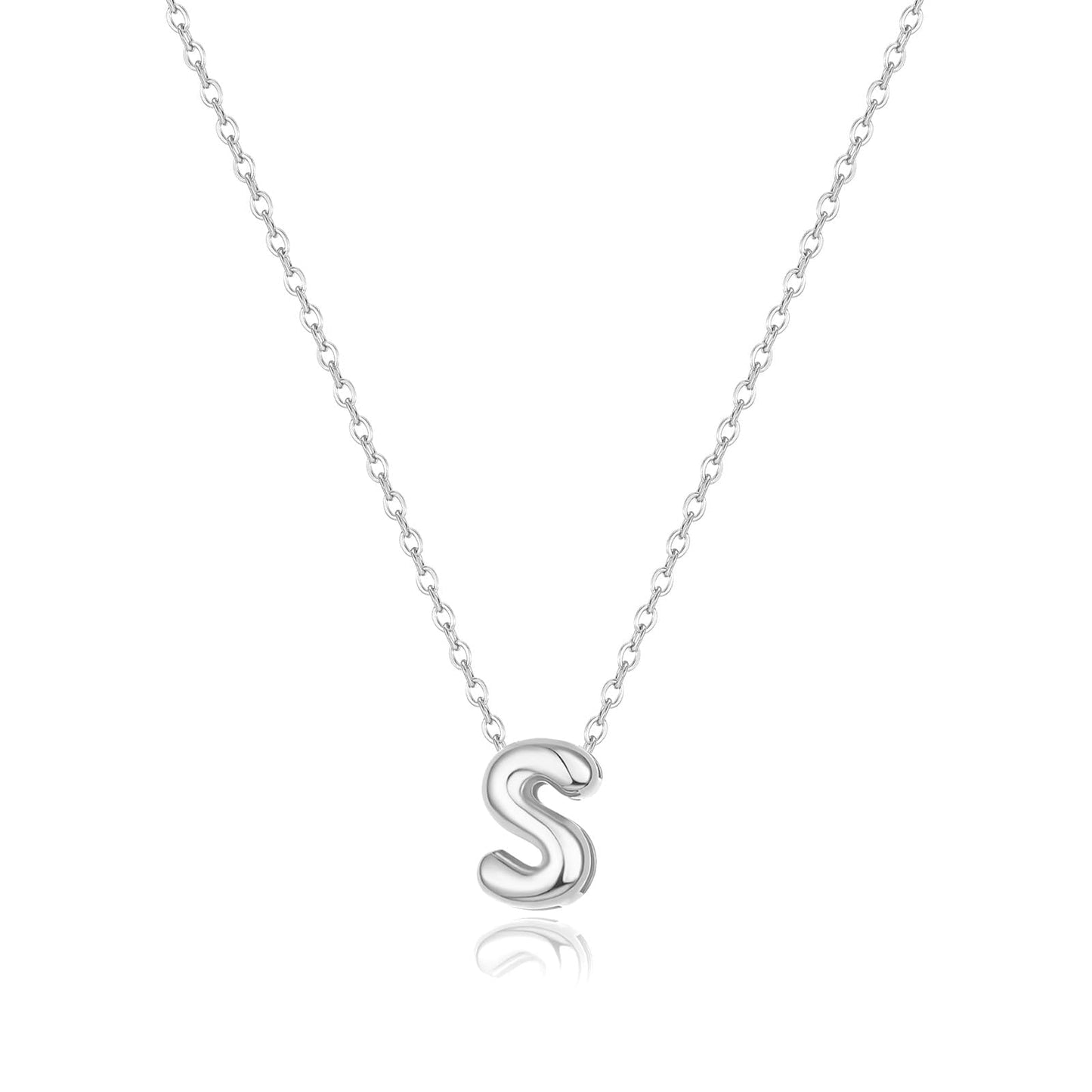 CUEZIY Bubble Silver Letter Necklace Initial Necklaces for Women Dainty Personalized Charm Pendant Name Necklace Cute Non Tarnish Fashion Accessories Teen Gift Trendy Stuff Silver Jewelry Gifts