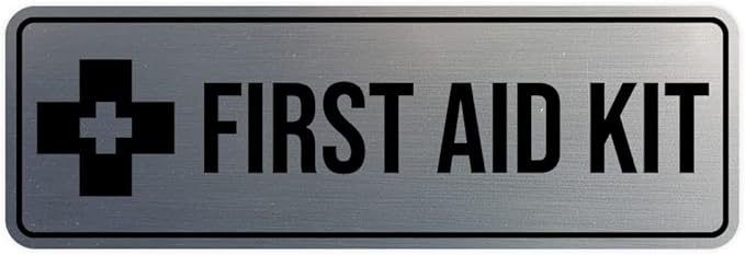 Standard First Aid Kit Sign (Brushed Silver) - Large