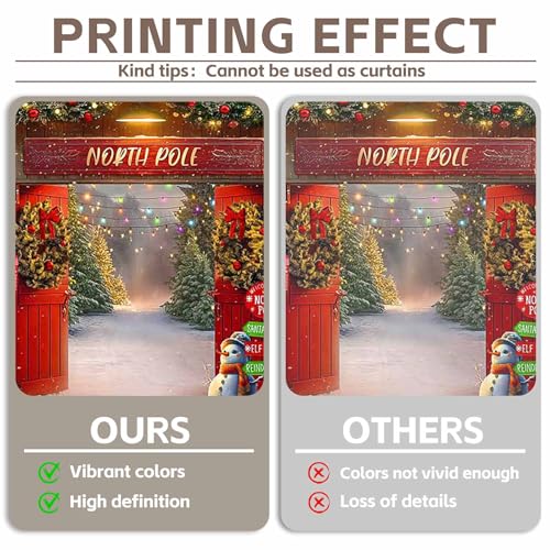 7x5ft Fabric Christmas Backdrop Winter Forest Wooden Barn Door North Pole Snowy Xmas Tree Photography Background Family Holiday Party Decor Photo Props - size: 7'x5'