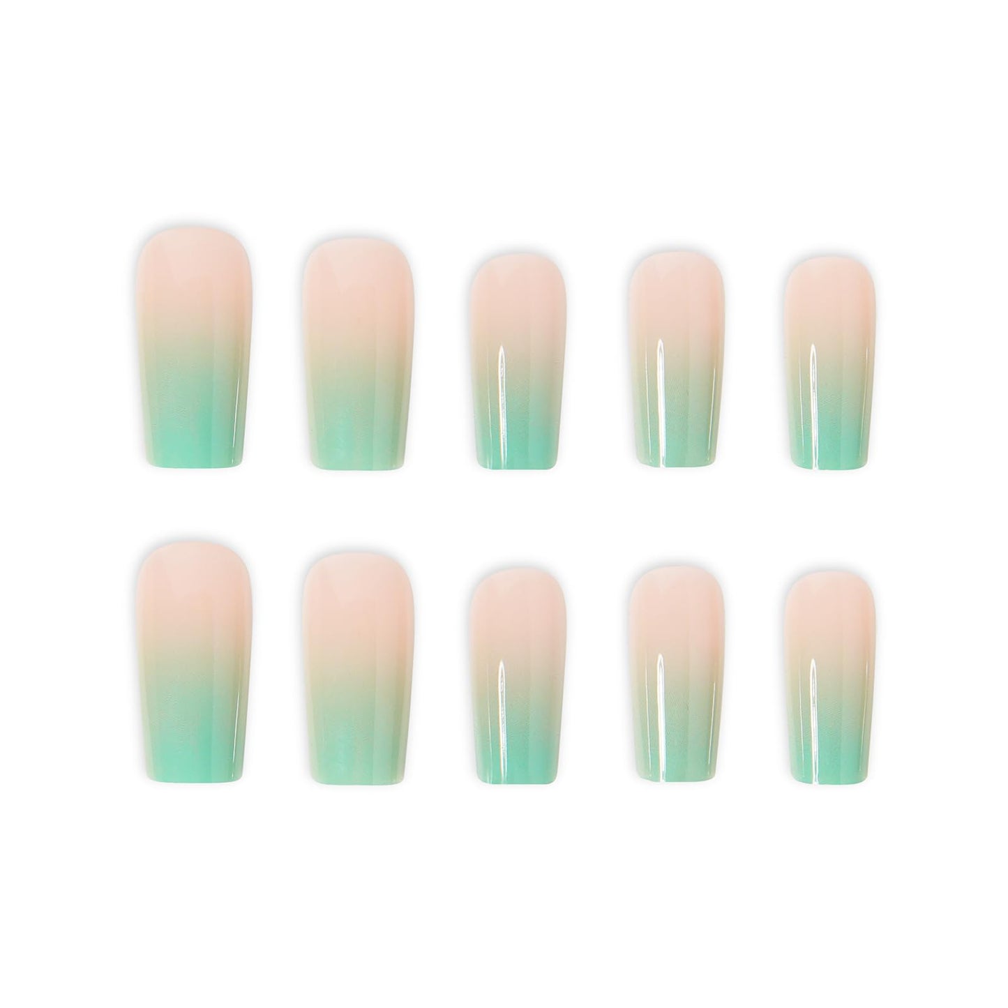MISUD Press on Nails - Long Square Fake Nails with Summer Green, Acrylic Ombre Gradient Design 24 pcs