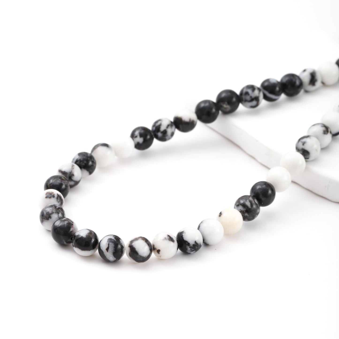8mm 45pcs DIY Natural Black White Zebra Stone Beads Round Healing Crystal Gemstone Loose Beads for Jewelry Making Handmade Bracelet Necklace