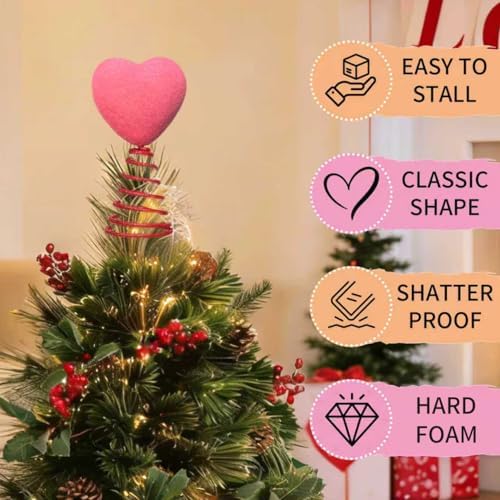 5 Inch Mini Valentine Day Hearts Tree Topper Flocked Tree Topper for Mini Trees Heart Decorations for Valentine's Day Party Holiday Ornament Home Decoration (Red)