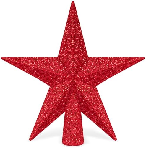 1PCS Star Tree Topper, 4" Red Christmas Tree Topper Glitter Decorations, 3D