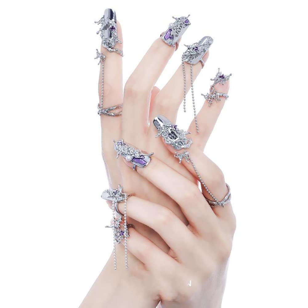 8Pcs Women Finger Tip Nail Rings, Adjustable Opening Nail Art Charms Accessories, Finger Tip Claw Nail, Tip Fingernail Set (Green)