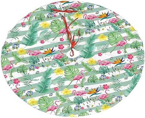 Pink Flamingo Christmas Tree Skirt 36" Rustic Decorations Farmhouse Xmas Small Tree Skirt,Red Green Funny Indoor House Decoration New Year Holiday Party Home Decor