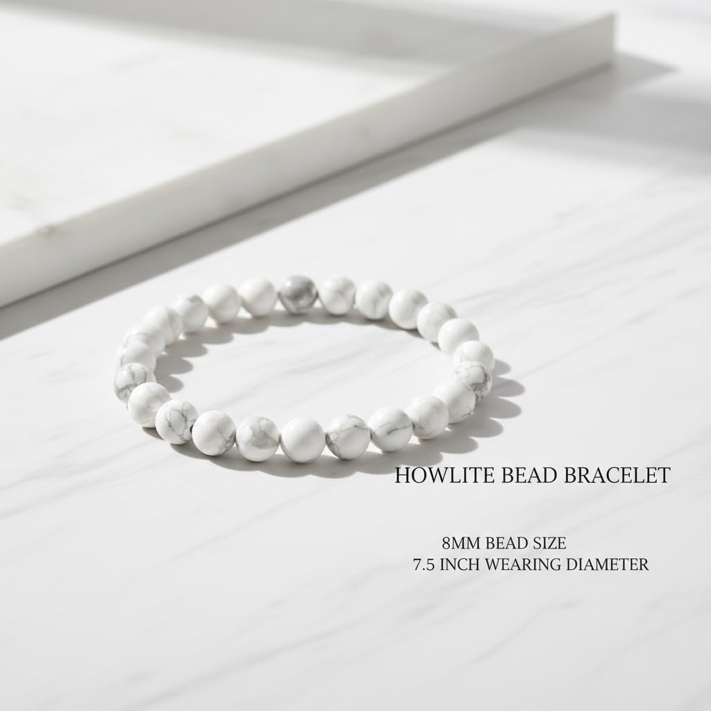 The Vida Handmade AAA+ Quality Crystal Stretch Elastic Bracelet - Nature Gemstone - Jewelry Gift - Holiday Gift - For Women & Men (Howlite)
