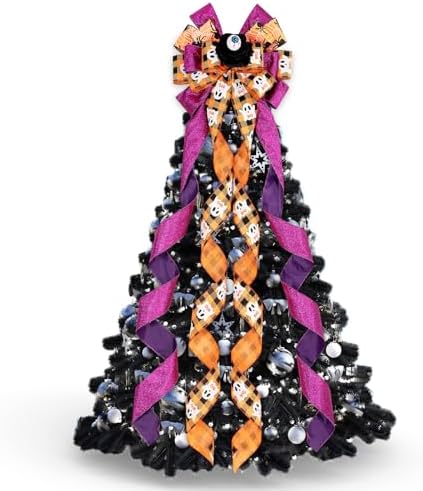 Riceshoot Extra Long Halloween Tree Topper Large Scary Bow, 13 x 53 Inch