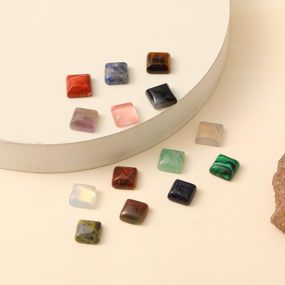 20 Pcs Square Gemstone Cabochons Mixed Nautral Crystal Agate Sotne Flatback Cabochon for Jewelry Making Pendant Decoration Women DIY Gift
