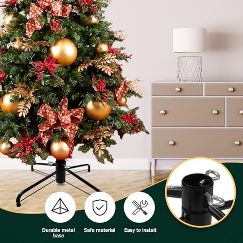 Christmas Tree Stand, Heavy Duty Metal Christmas Tree Base with Adjustable Eye Bolts, Stable Folding Tree Stand for 3-7 FT Christmas Trees