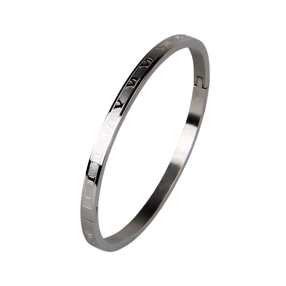Jarlinwel Gold Silver Plated Bracelets for Men Women Roman Numeral Bangle Bracelet Stainless Steel Personalized Engraved Unisex Gift (Silver 4mm Womens)