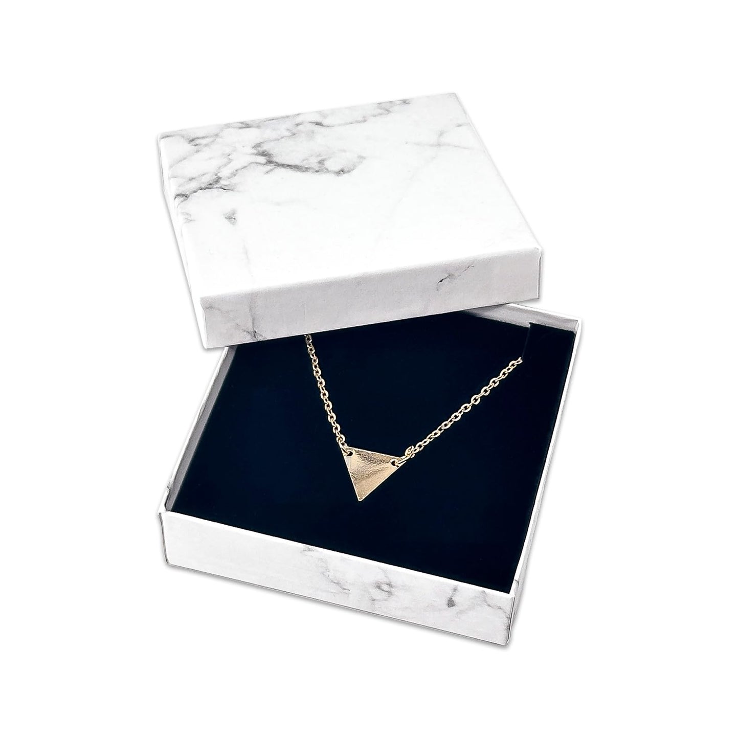TheDisplayGuys - 24-Pack Cardboard Kraft Paper Jewelry Gift Boxes w. Velvet Padding - Necklace/Pendant - Marble White - #33 (3.5" x 3.5" x 1.0")