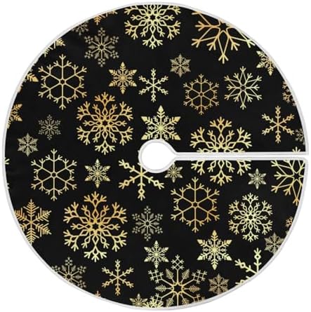 Christmas Tree Skirt 48 inch Gold Black Snowflake Rustic Xmas Tree Skirt Large Holiday Party Tree Mat Rustic Christmas Decorations New Year Xmas Ornaments