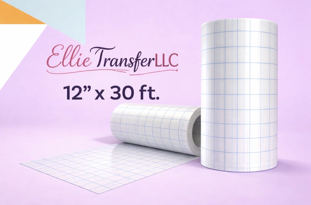 Vinyl Transfer Paper Tape Roll 12" x 30 FT Clear w/Blue Alignment Grid, Application Tape Perfect for Cricut Cameo Silhouette Self Adhesive Oracal for Signs Crafts Stickers Decals
