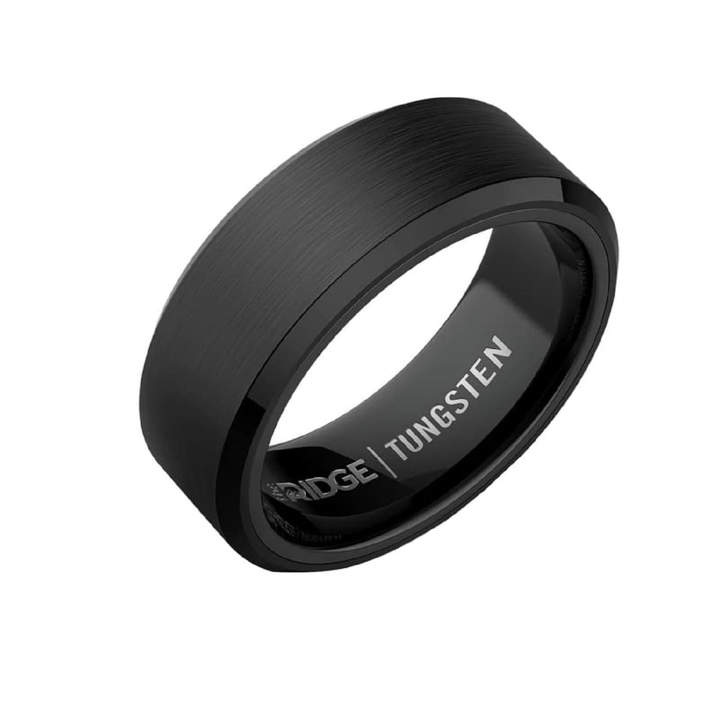 The Ridge Royal Black Beveled Ring Comfort Fit Wedding Band - 8