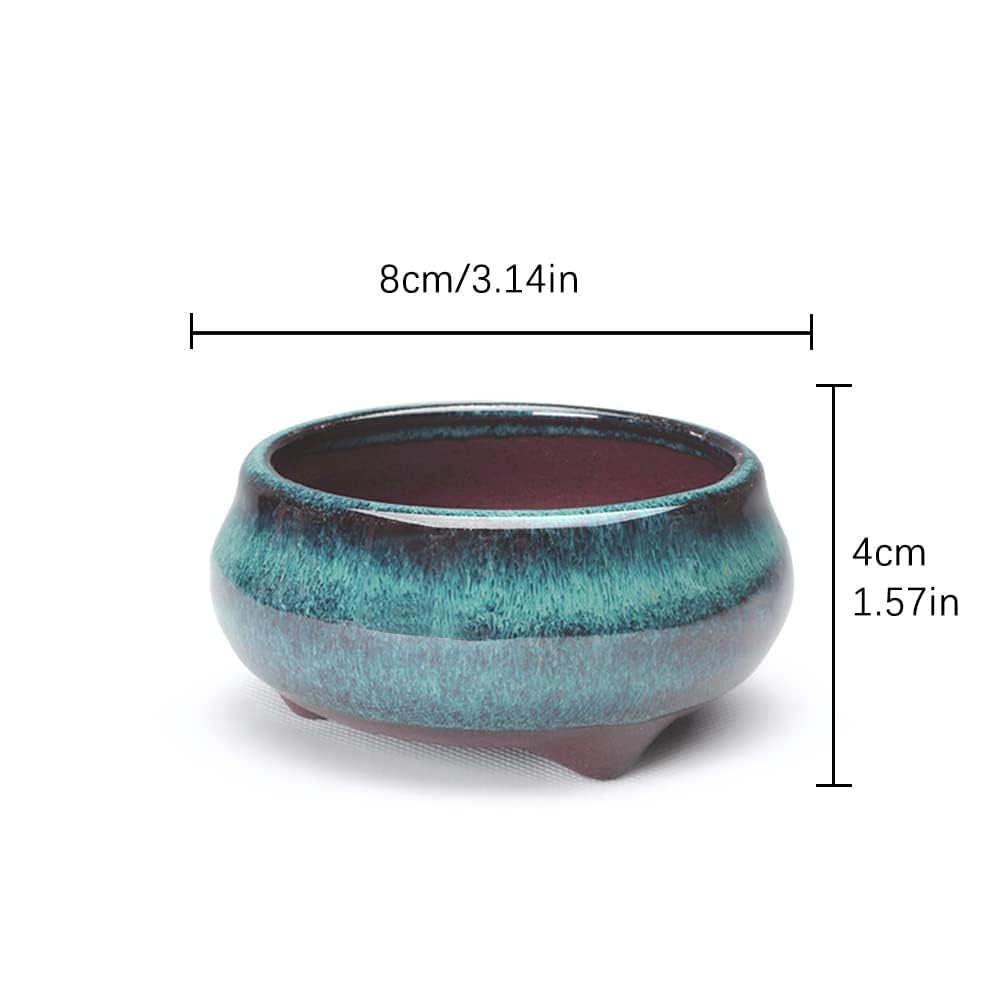 YUEMUCAO Set of 6 Ceramic Succulent Flower Pot, Small Plant Flower Pot, Glazed Flower Pot + 6 Soft Drainage Nets