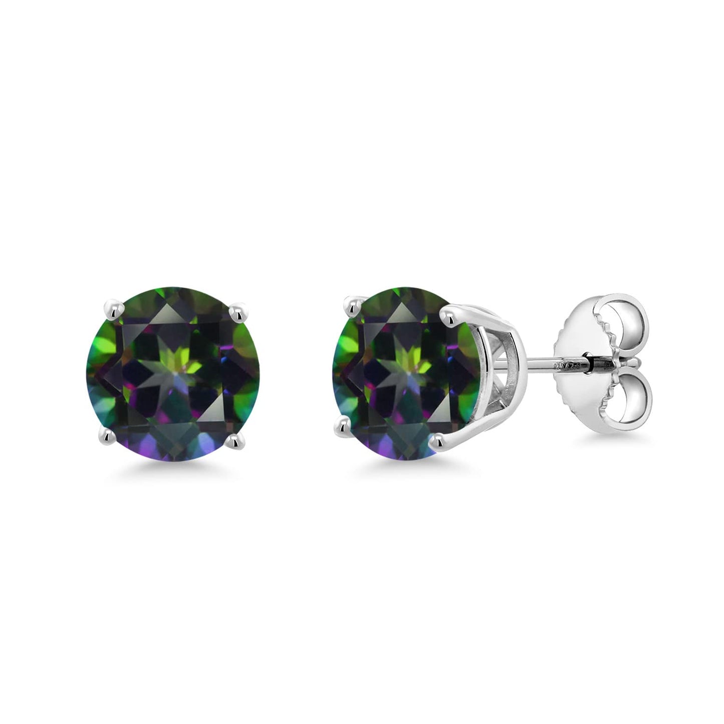 Gem Stone King 2-4 Cttw Round Gemstone Birthstone Stud Earrings For Women Men | 925 Sterling Silver | Round 7MM | Fine Jewelry Gifts for Women Her Mom Wife Men | Green Mystic Topaz