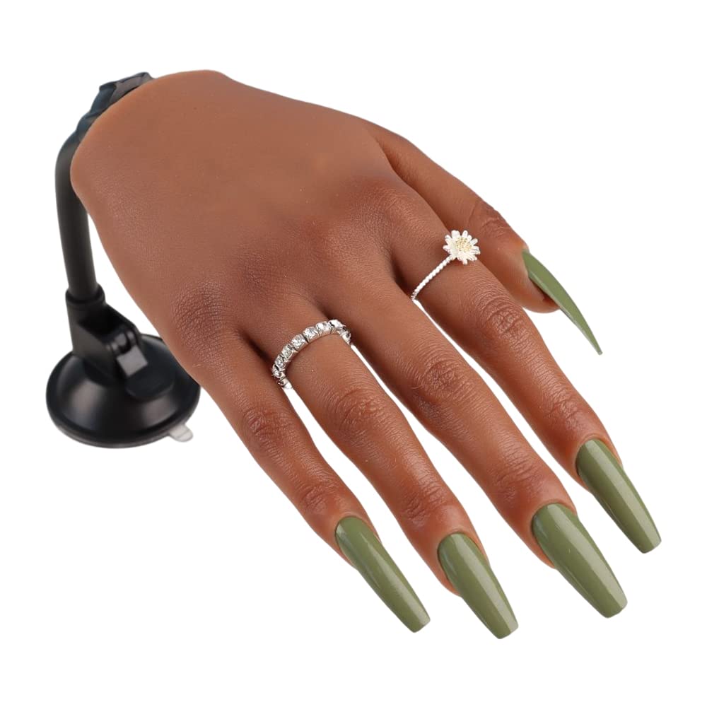 Practice Hand for Acrylic Nails with Stand Bracket, Silicone Fake Hands to Practice Fake Nails Mannequin Hand for Nails Practice and Nail Art Single Right Hand Color 5#