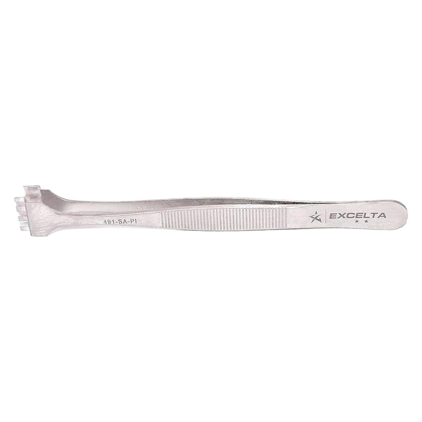 Excelta Wafer Tweezers for 4" Wafers, 5" Fingered Paddle with Guide Pin, Anti-Magnetic Stainless Steel, Features Serrated Handles for Better Control, Intermediate