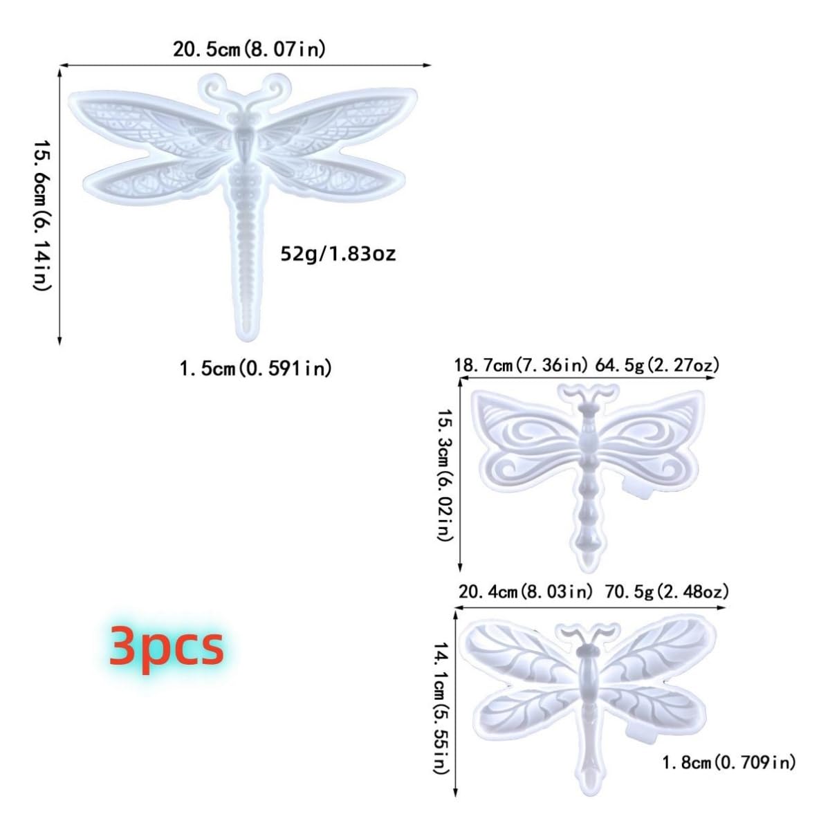 3D Dragonfly Wall Decor Silicone Mold Set, Resin Casting Molds for DIY Crafts, Home Decoration, 3 Pieces Resin Casting molds for Dragonfly handicrafts