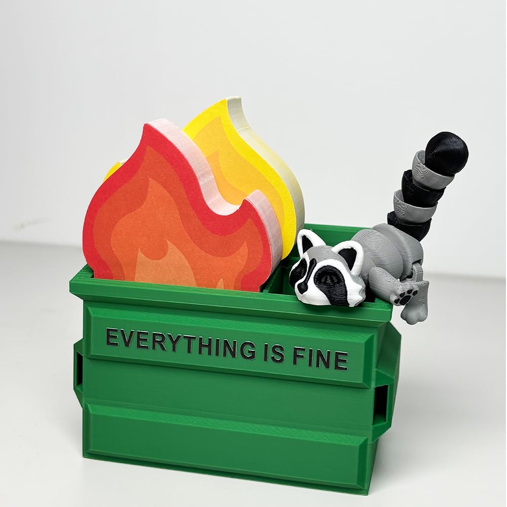 Infmetry Funny Garbage Can Fire Pen Holder with 300 Sticky Notes – Cute Desk Organizer for Office, White Elephant Gag Gift for Coworkers, Men, Women – Unique Office Supplies & Decor