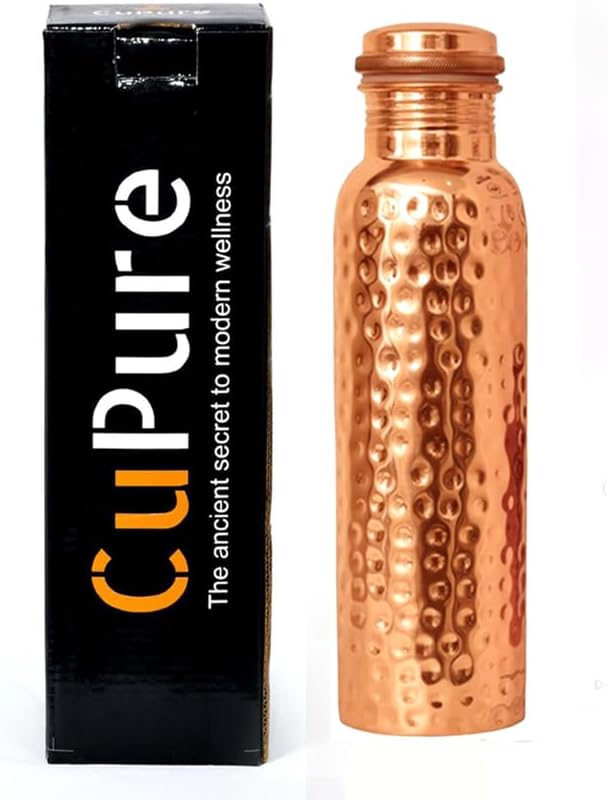 Pure Copper Water Bottle for Ayurvedic Health Benifit Pure Handmade Hammered Vessel for Drinking Heavy Duty & Leak-proof 34oz