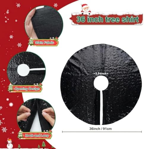 Poise3EHome Black Christmas Tree Skirt, 36 Inch Sequin Tree Skirt