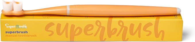 SuperMouth SuperBrush Manual Toothbrush – Ultra-Soft Patented SuperBristles Clean 30X More Plaque, Conform to Teeth’s Curves for a Deep Clean, Safe for Kids, Adults & Pregnant Women - Tangerine Clean