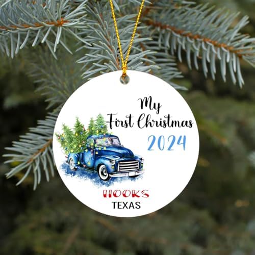Christmas Decoration Ornament Tree Hooks City Texas State - Hooks TX Ornaments Rustic Home Decor Unique Xmas Gift Idea Family 3 inches White