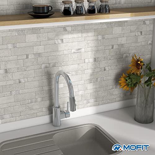 Backsplash Tile for Kitchen Peel and Stick Stone Matte Finish,Bathroom Tiles Stickers 3D Wall Panel Linear Mosaic Marble Backsplash Waterproof(5sheets,Cement Grey) - color: Cement Grey, size: 5sheets