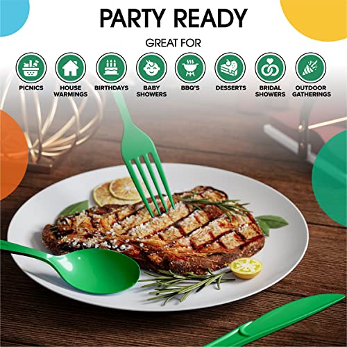 Party Solids Emerald Green Plastic Forks 200 Pcs Green Forks Disposable Utensils Heavy Duty Plastic Cutlery Set Disposable Cutlery Sets Flatware Sets Silverware Set Party Supplies & Party Tableware - color: Emerald Green