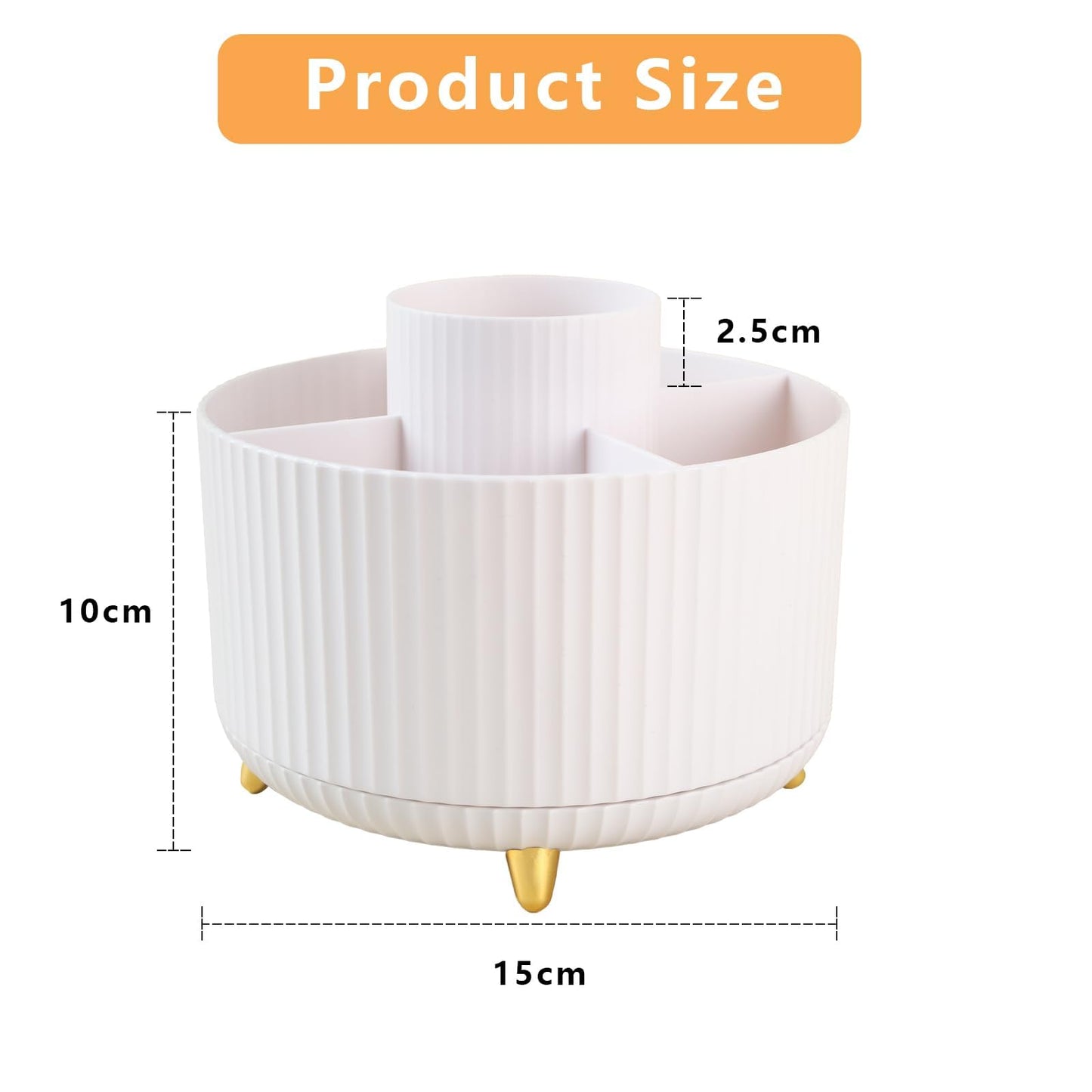 Desk Organizer Pen Holder, 5 Slots 360-Degree Spinning Pencil Organizers, Pencil Cups Desktop Storage Stationery Supplies for Office School Home,White