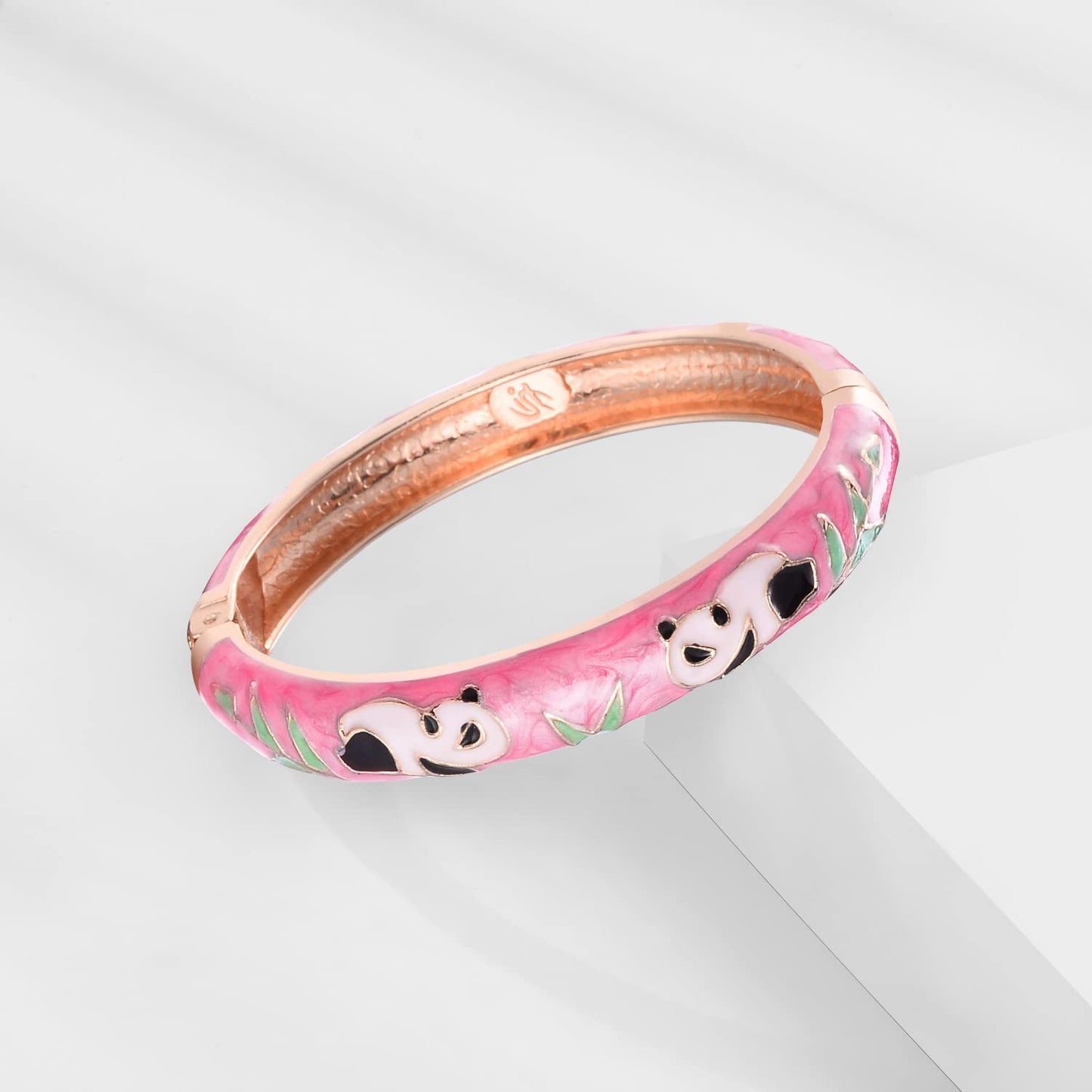 UJOY Cloisonne Bangles Gorgeous National Floral Panda Set Enameled Plated Handcrafted Bracelets Jewelry Gifts 55C43 Panda Pink