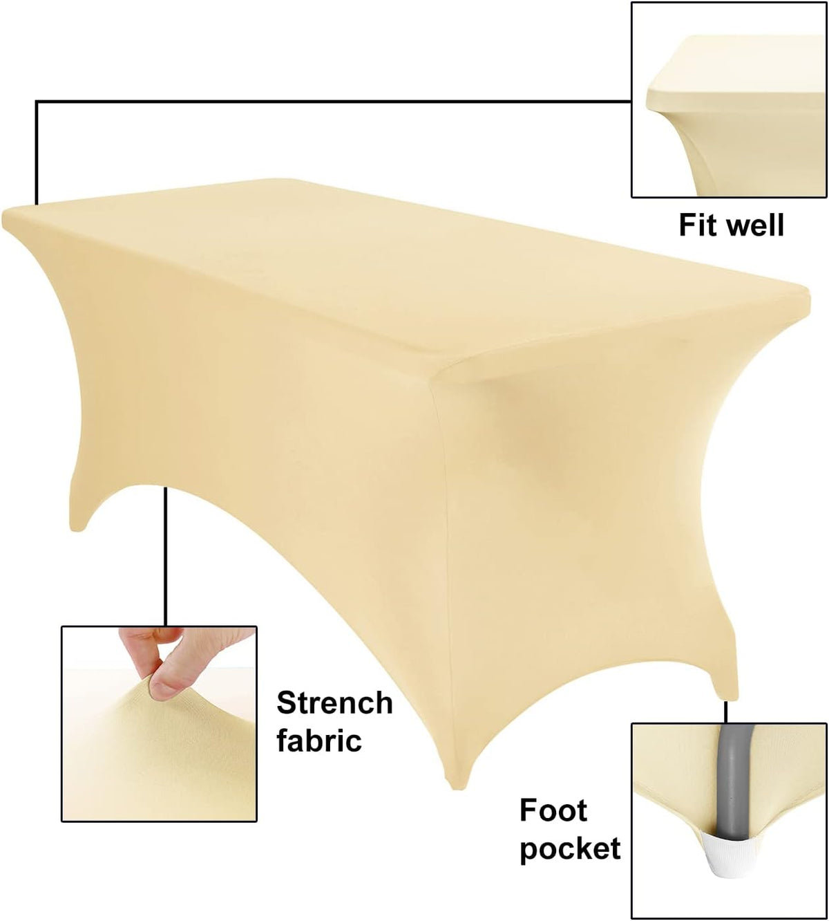 Spandex 6ft Waterproof Table Cover for Party,Wedding, Banquet, and Events(Champagne)