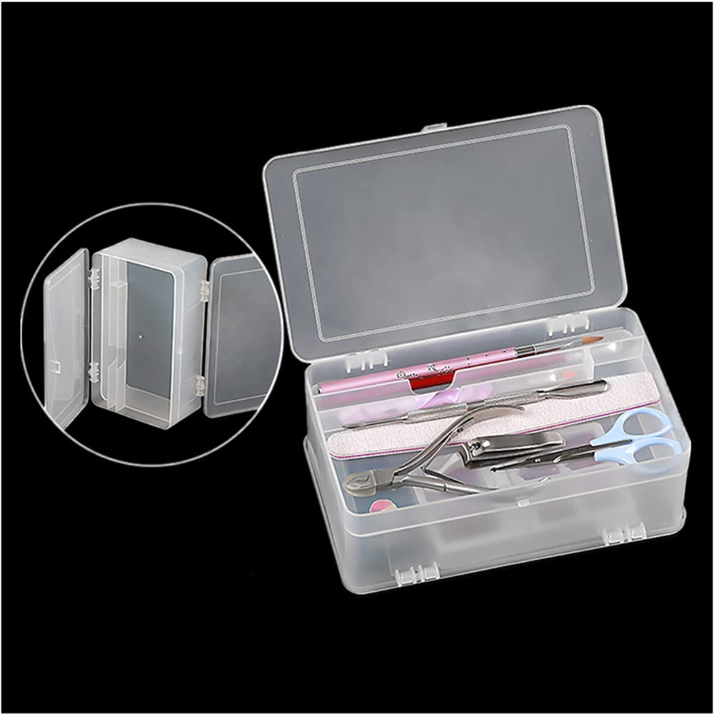 PTGMH Plastic Nail Art Tools Organizer Nail Brushes Container Case Manicure Tools Holder Double Layers Large Capacity Nail Tools Storage Box (transparent)