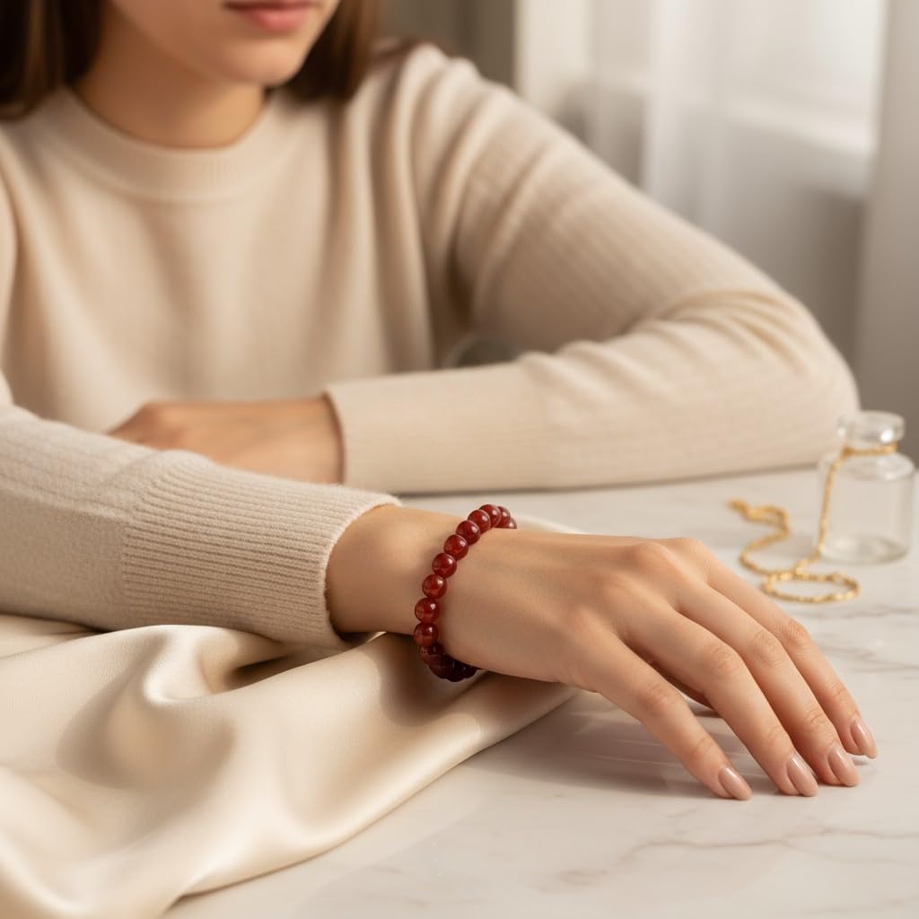 The Vida Handmade AAA+ Quality Crystal Stretch Elastic Bracelet - Nature Gemstone - Jewelry Gift - Holiday Gift - For Women & Men (Carnelian)